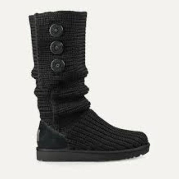UGG Women's 10 Black Cardy Tall Sweater Knit Wool Blend Boots - Picture 1 of 12